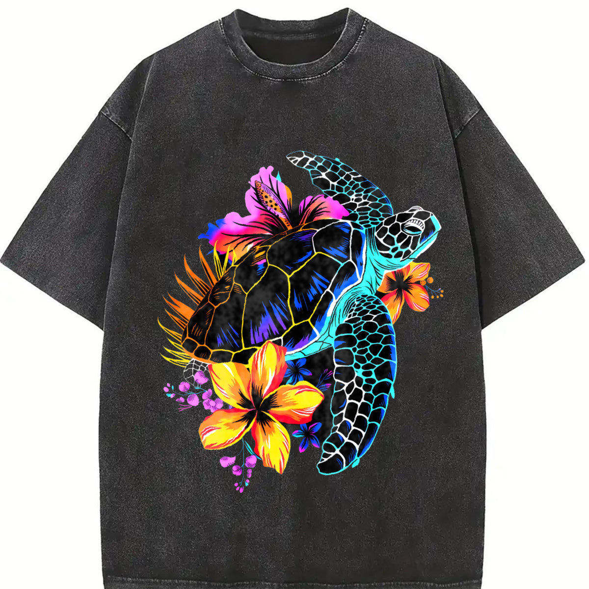 100% Cotton Unisex Sea Turtle Hawaiian Flowers Hawaii Scuba Diving Diver T-Shirt Casual Top