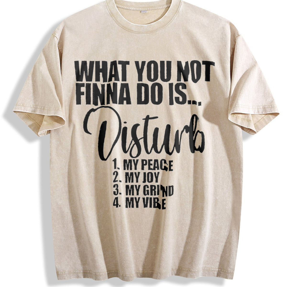 One 100 Percent Front With Bold Statement Vintage Washed T-Shirt - Beige