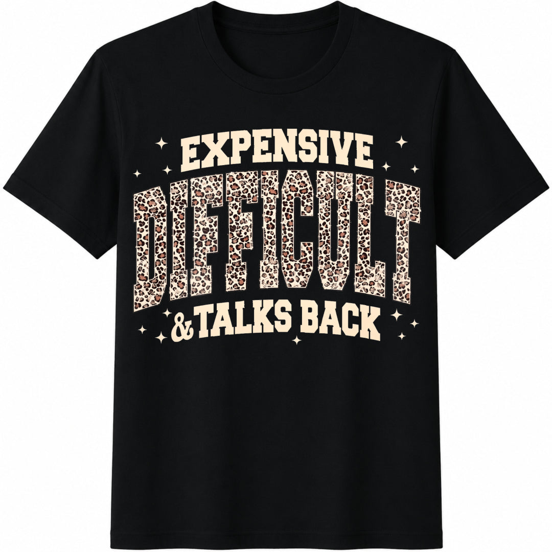 Expensive Difficult & Talks Back Leopard Cotton T-Shirt - Black