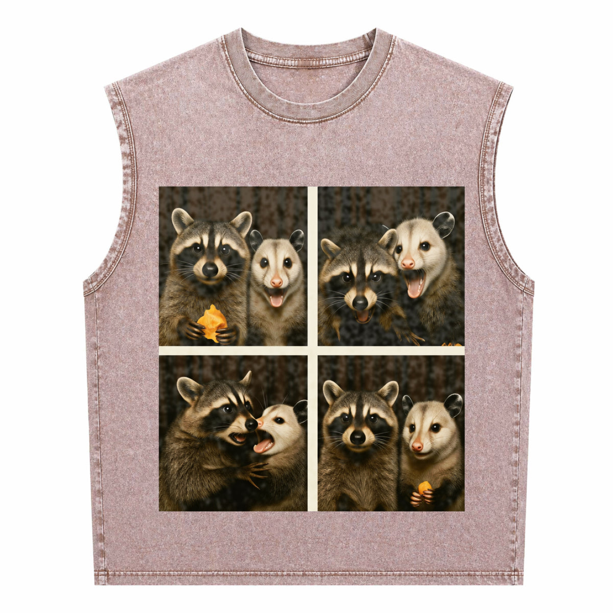 Funny Possum & Raccoon Photobooth Selfie - With 4 Animal Men's Washed Tank Top - product view