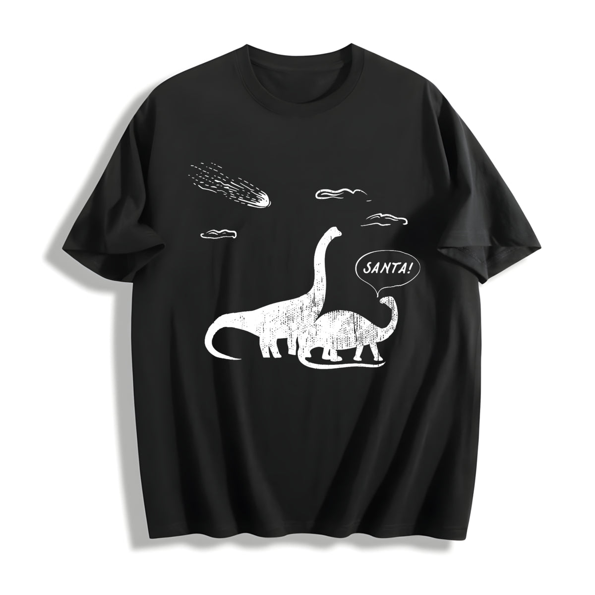 Santa Dinosaurs Funny Xmas Dino Meteor Extinction Joke For Cotton T-Shirt - Black