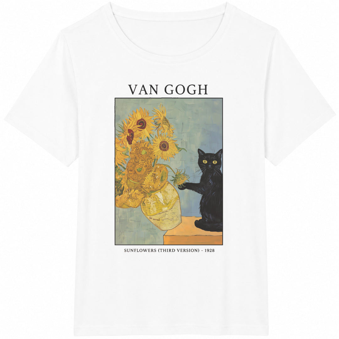 Cat Funny Cat Van Gogh Cat Meme Black Cat Art Artist Kitty Cotton T-Shirt - product view