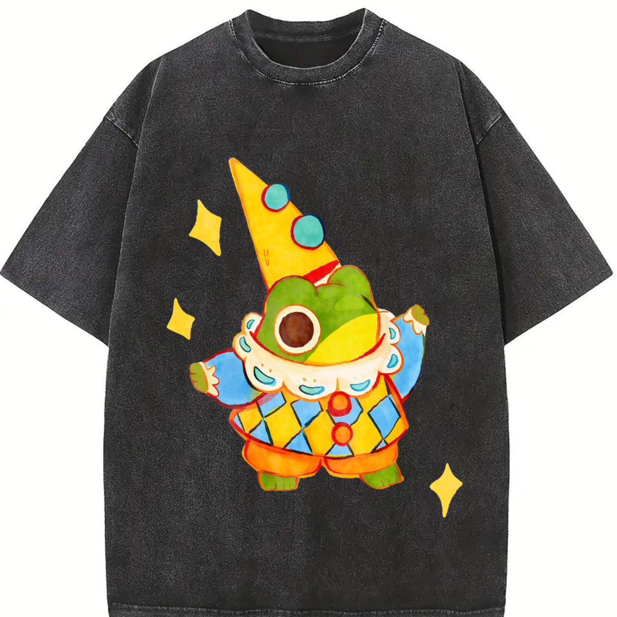 Star Frog Unisex Vintage Washed Tee, Vintage Coloful Tee - Oversized Shirt - Unisex Streetwear