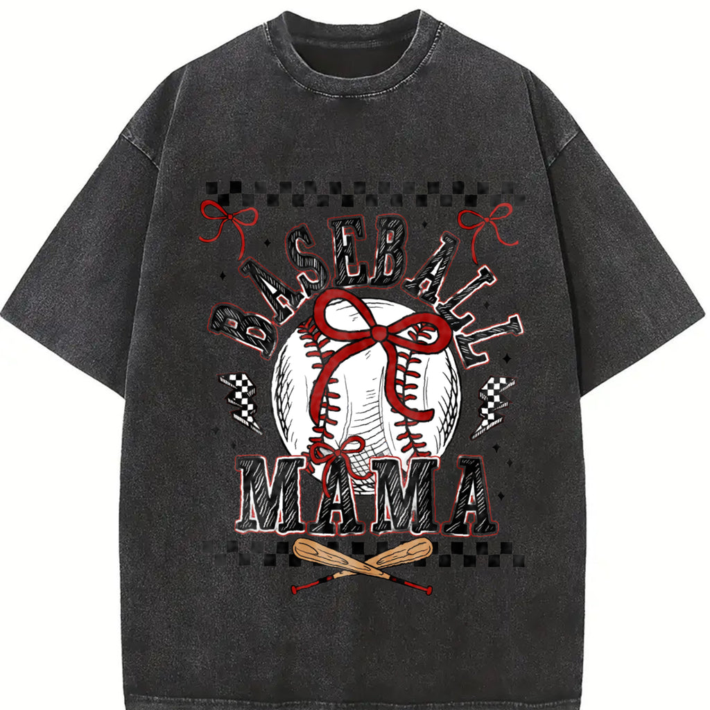 Retro Baseball Mama Tshirt Checkered, Baseball Mama Shirt, Baseball Coquette Bow Tee, Retro Mama T-Shirt Top Womenswear