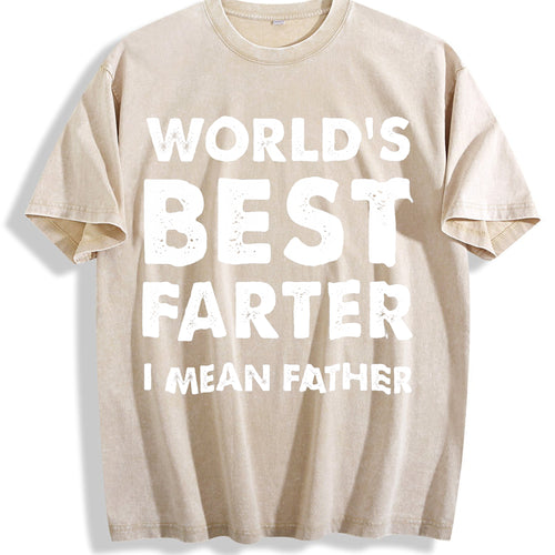 100 Cottonfather's Day Dad World's Best Farter I Mean Vintage Washed T-Shirt - Beige