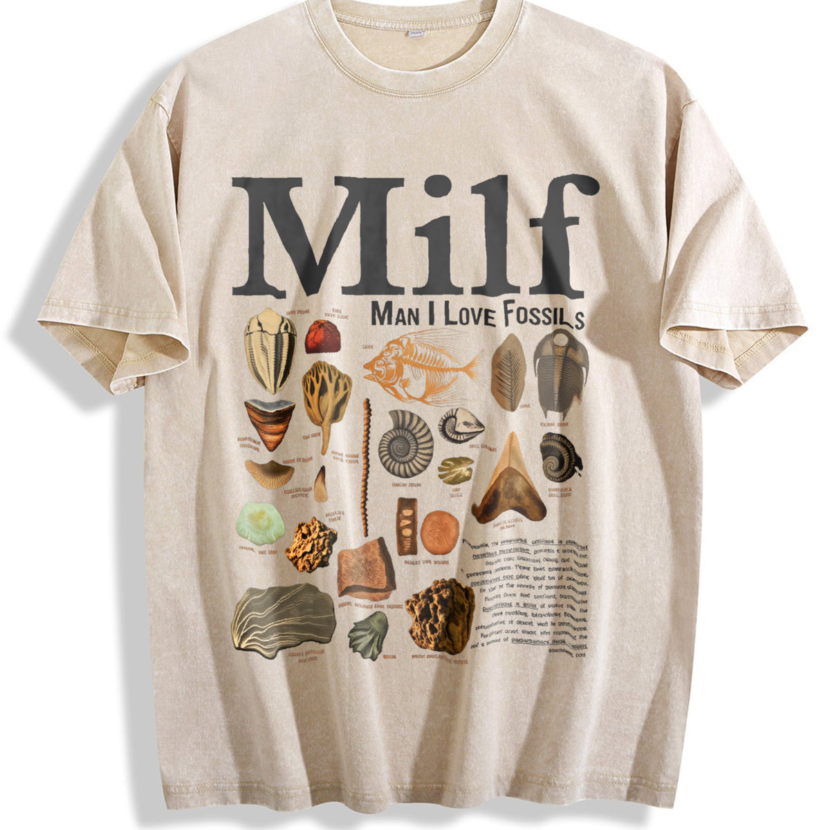 Man I Love Fossils Vintage Washed T-Shirt - Beige