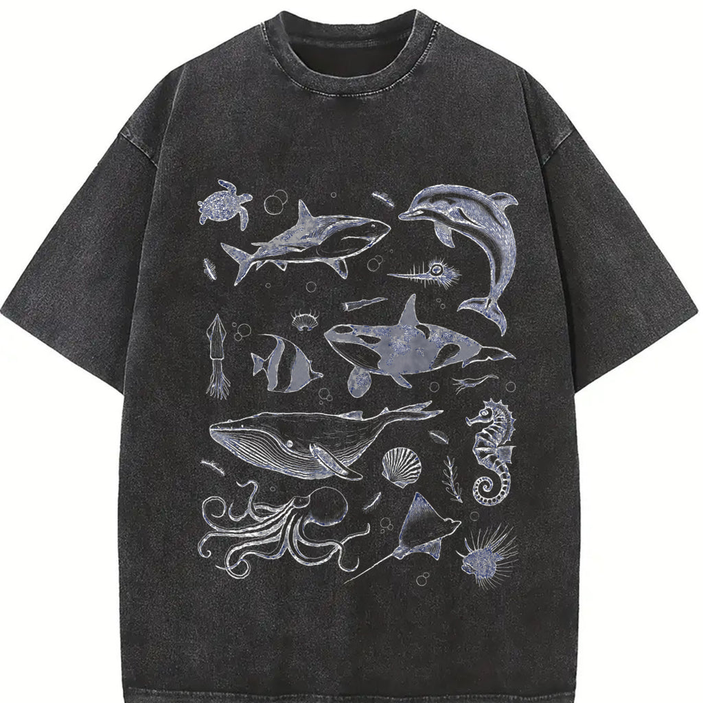 Sea Creatures Vintage Shirt, 90s Tattoo Sea Animal Tshirt, Whale, Orca, Ocean Sealife, Turtle, Dolphin Shirt, Nature, Unisex Adult Tee Top Womenswear