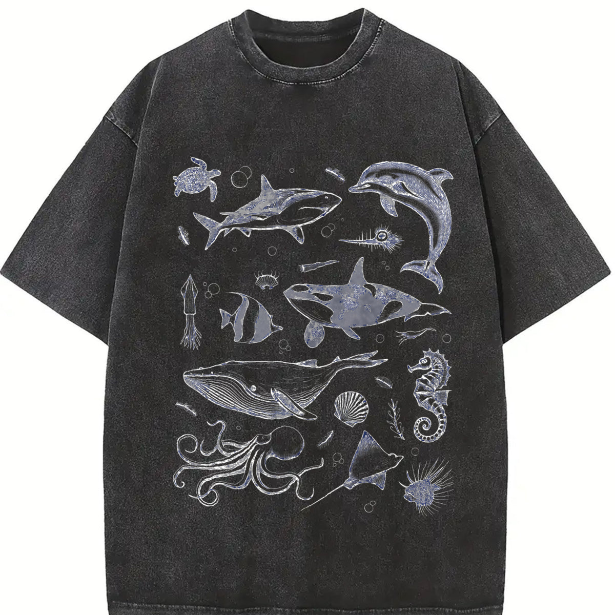 Sea Creatures Vintage Shirt, 90s Tattoo Sea Animal Tshirt, Whale, Orca, Ocean Sealife, Turtle, Dolphin Shirt, Nature, Unisex Adult Tee Top Womenswear