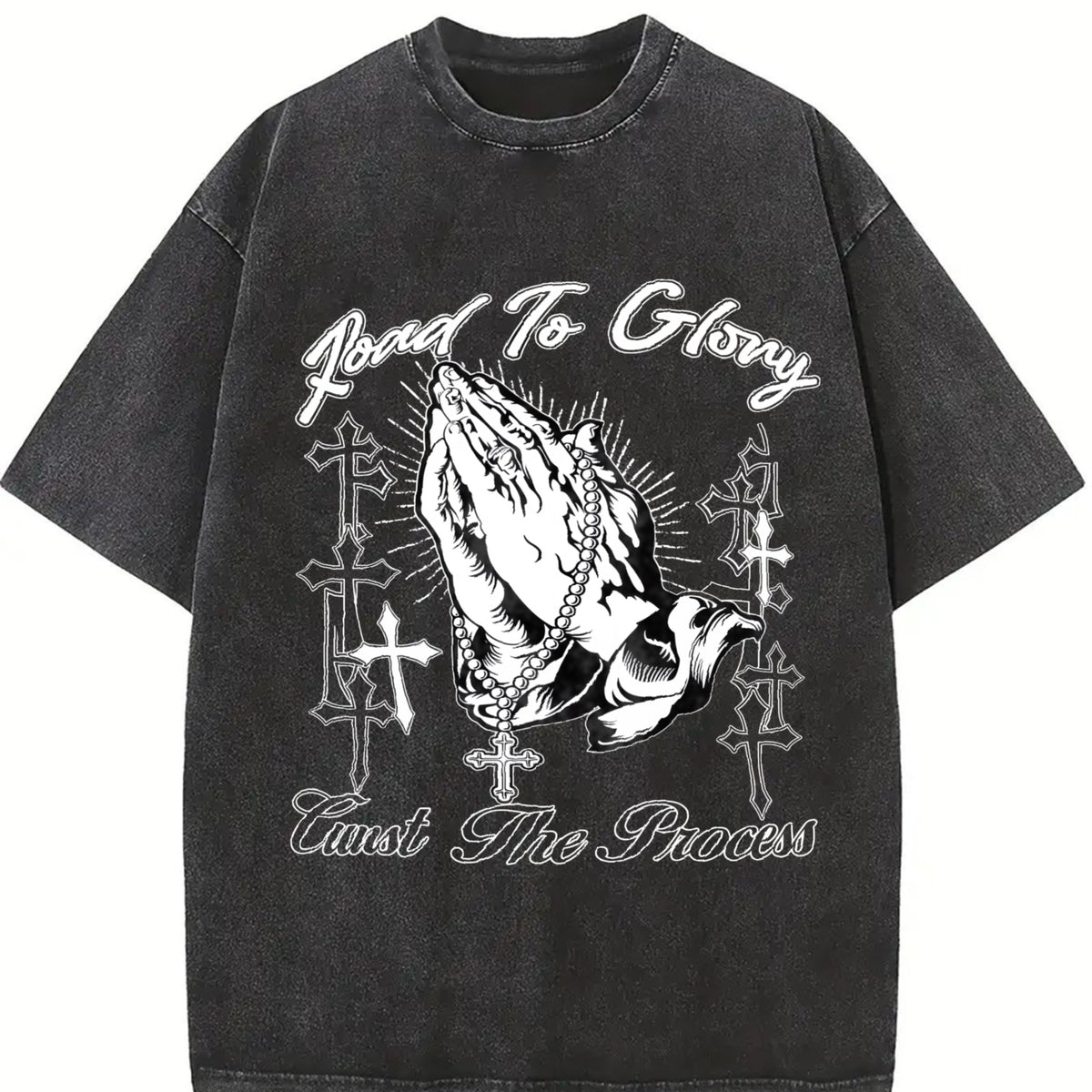 Road To Glory Praying Hands Cross Vintage Washed T-Shirt - product view