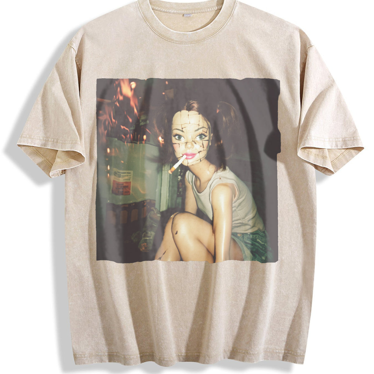 Chic Vintage Washed T-Shirt - Beige