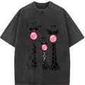 Women's Cartoon Giraffe Print Crew Neck Tee, Casual Cute Loose Fit Half Sleeve T-shirt for Summer, Ladies Clothes for Daily Wear, Everyday Top, Womenswear