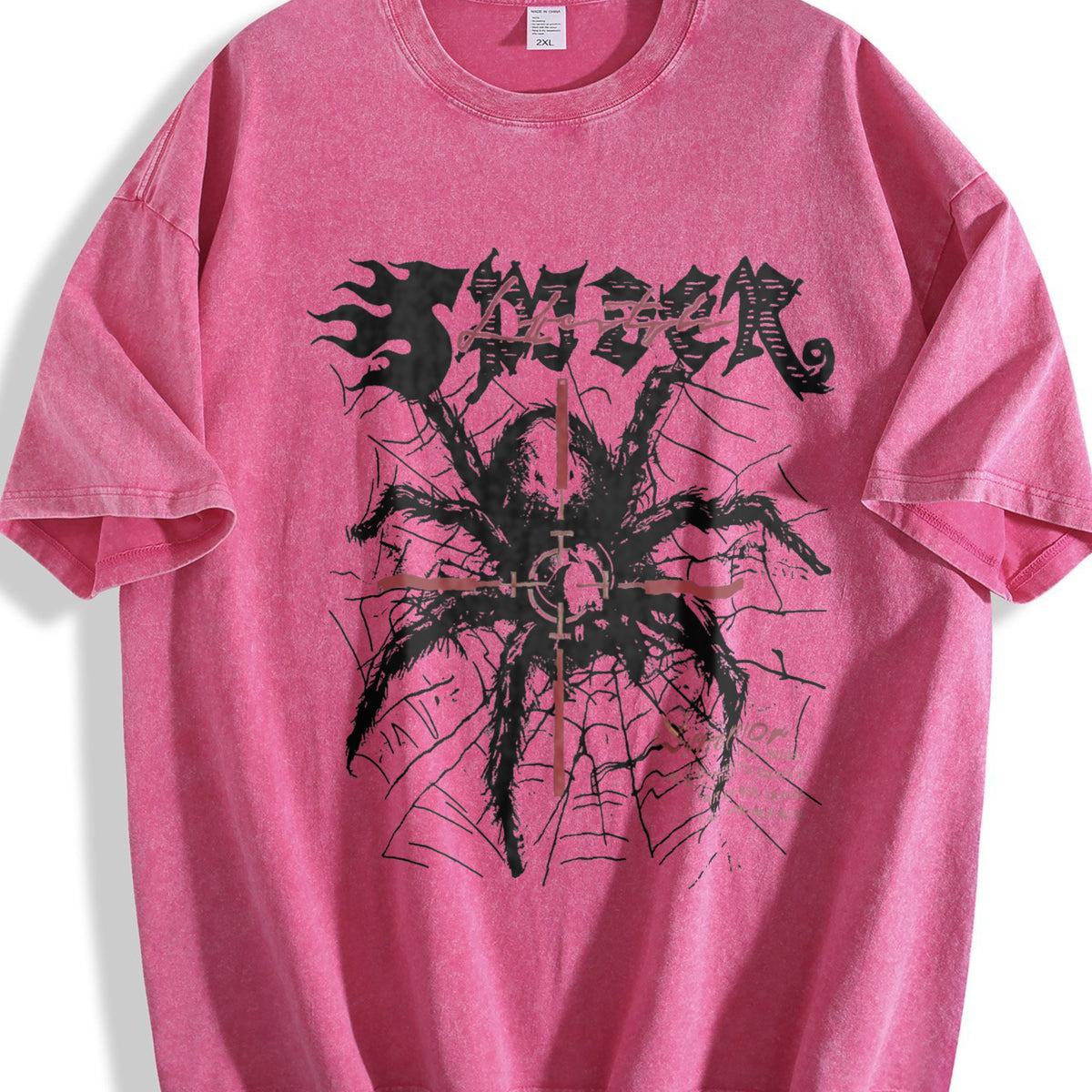 2 Piece Gothic Spider Cross & Shorts Set Vintage Washed T-Shirt - product view