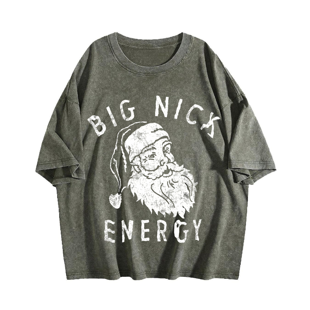 Big Nick Energy Funny Xmas Fat Santa Claus Saint Vintage Washed T-Shirt - product view