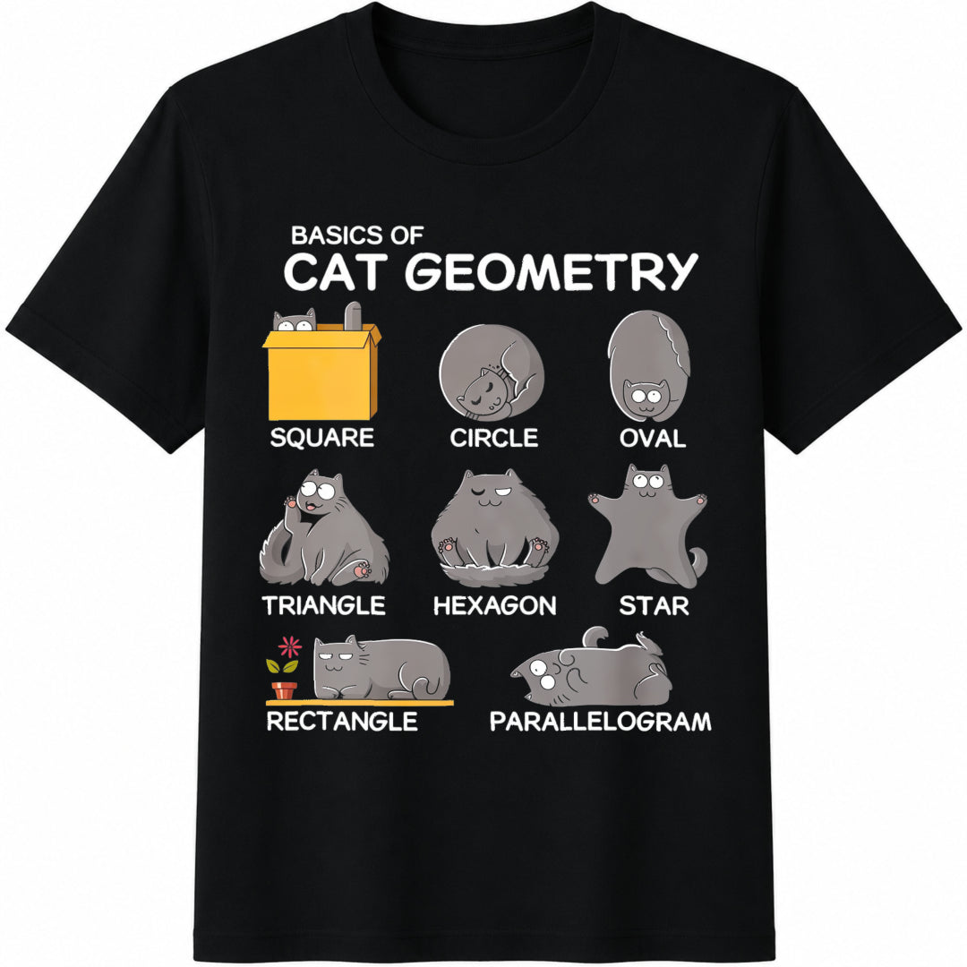 Cat Geometry Math Funny Cat For Cat Dad Cotton T-Shirt - Black