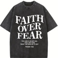 Retro Washed T-Shirt Double Sided Printed 230 Pure Cotton 'FAITH OVER FEAR' Letter Print Mens Casual Comfortable Fashionable Street Style Cotton Menswear Top Short Sleeve Crewneck Festive Tropical