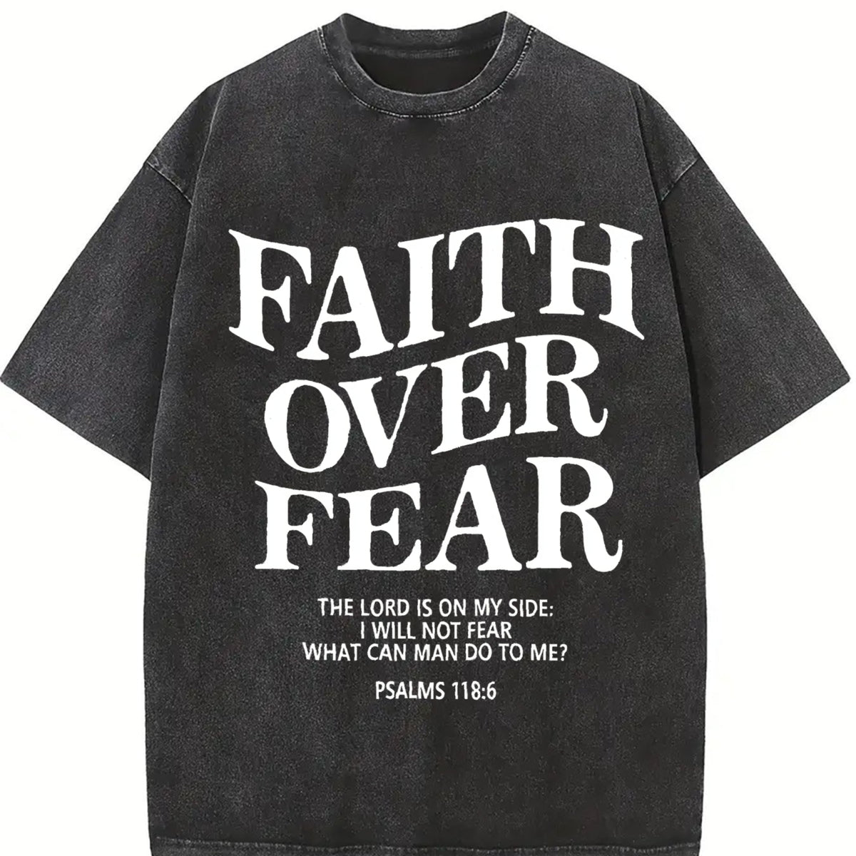 Retro Washed T-Shirt Double Sided Printed 230 Pure Cotton 'FAITH OVER FEAR' Letter Print Mens Casual Comfortable Fashionable Street Style Cotton Menswear Top Short Sleeve Crewneck Festive Tropical