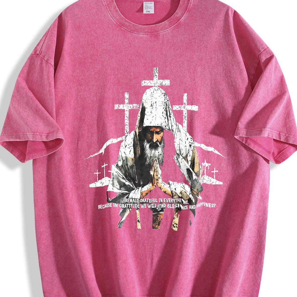 Religious Prayer Cross Black Grunge Vintage Washed T-Shirt - product view