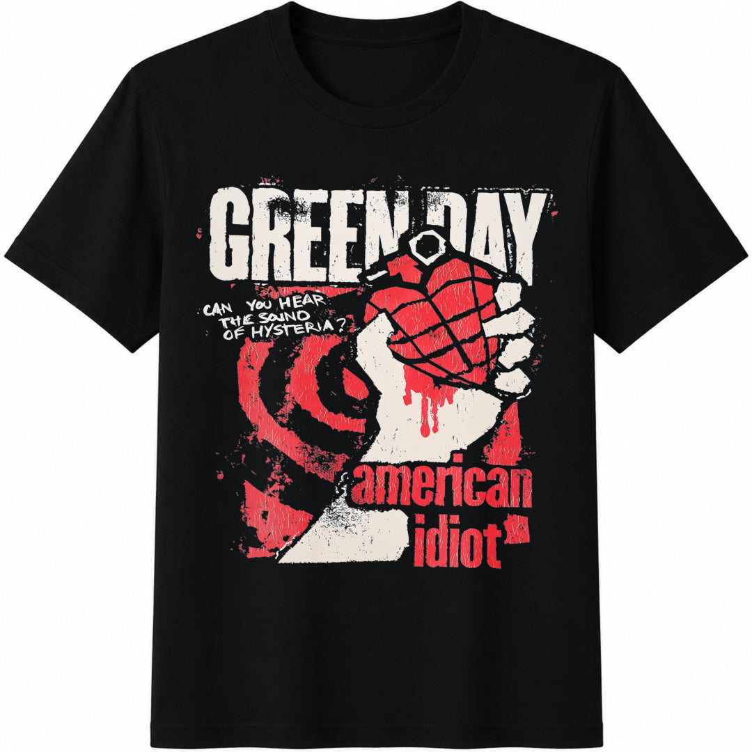 Green American Black Punk Rock Cotton T-Shirt - Black