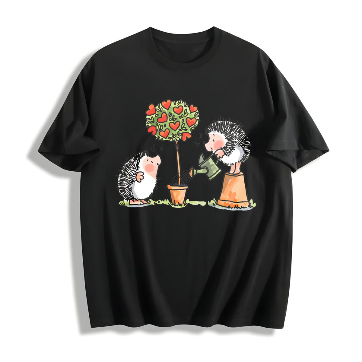 Hedgehog & Hearts - With Hedgehog Love Cotton T-Shirt - Black