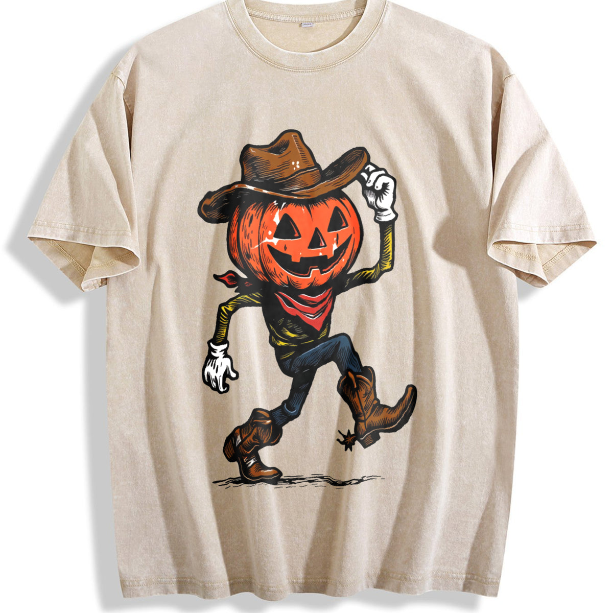 Pumpkin Cowboy Vintage Washed T-Shirt - Beige