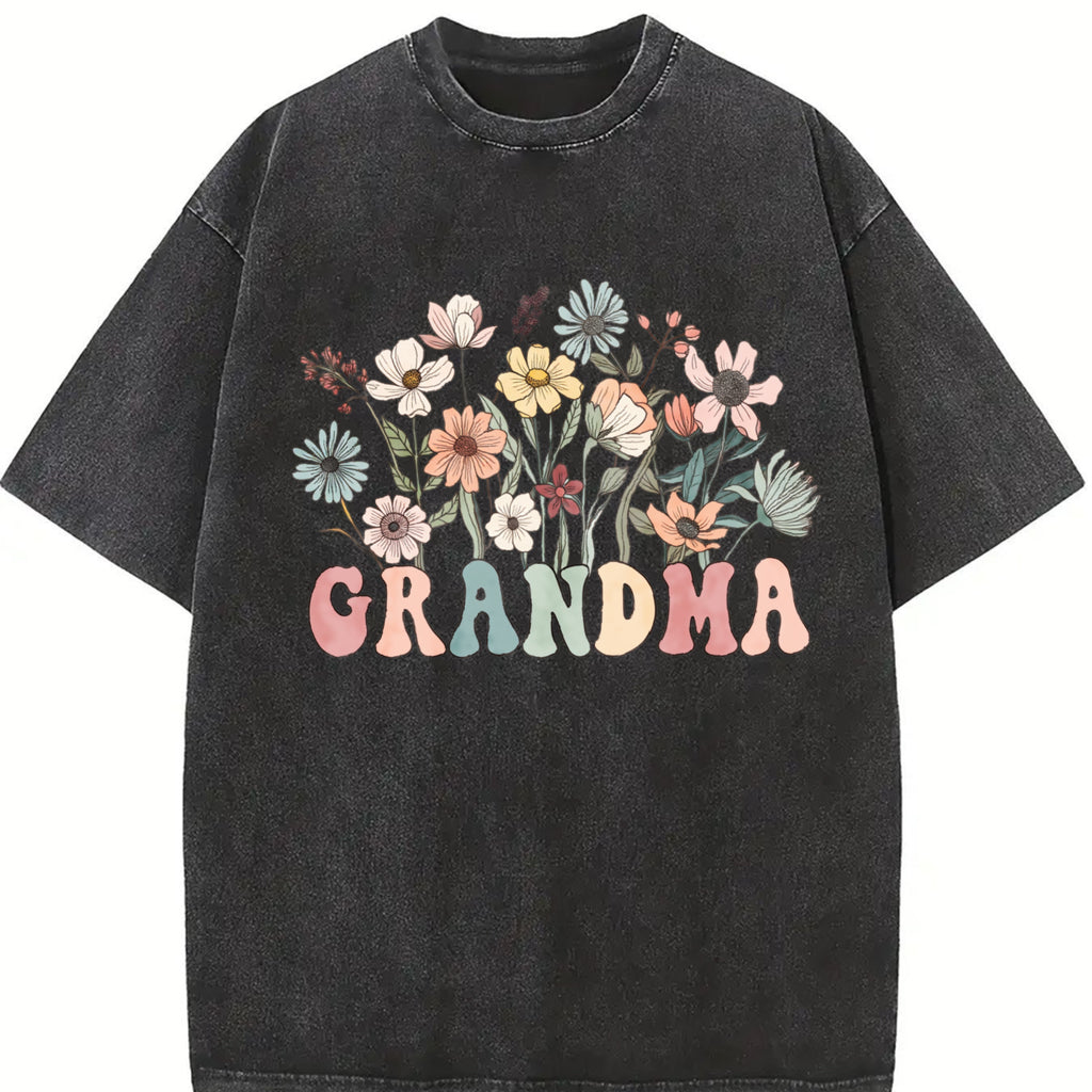 Wildflower Grandma Shirt, Gift For Grandma T-shirt, Mother's Day Gift For Grandma Gifts, Retro Grandma Shirt, Pregnancy Reveal To Family