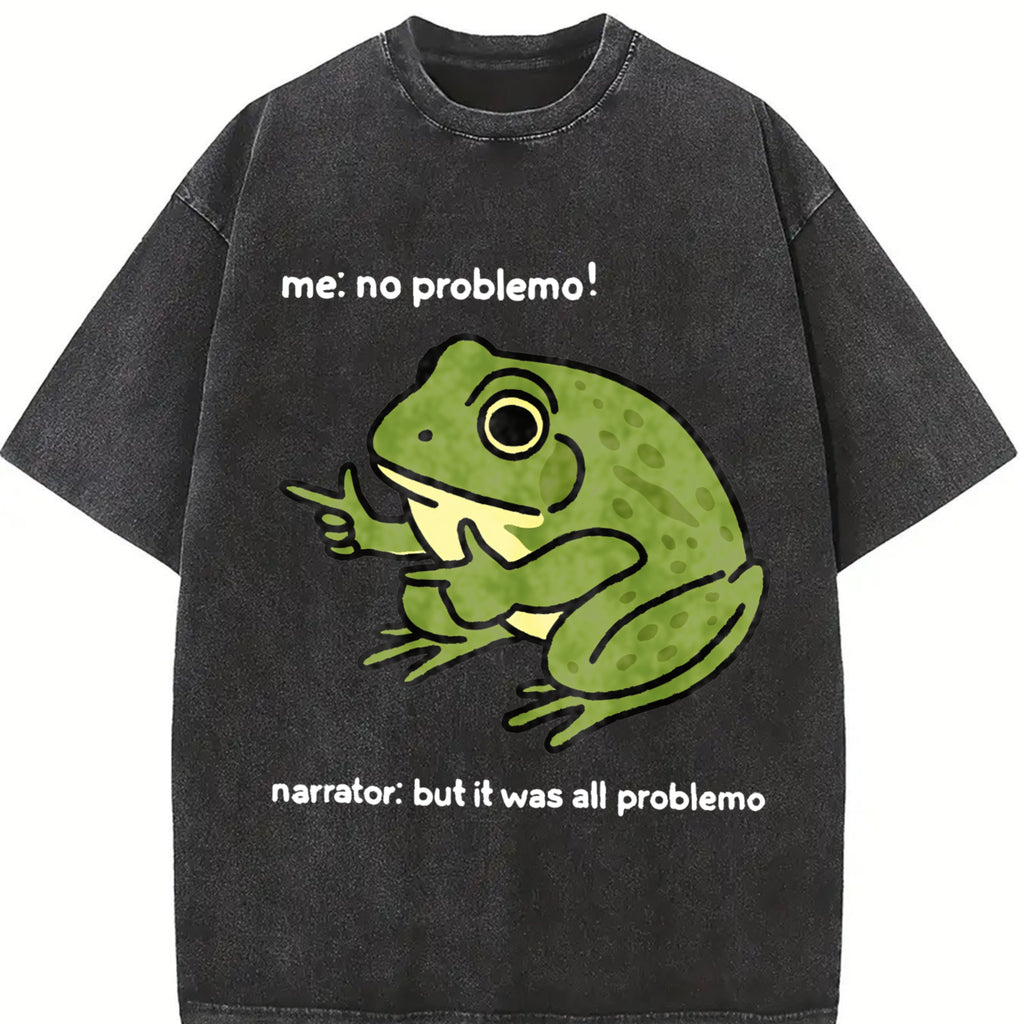 Comfort Colors Funny Frog Me No Problemo Narrator: But It Was All Problemo, Funny Meme Tee, Sarcastic Quote, Frog Shirt