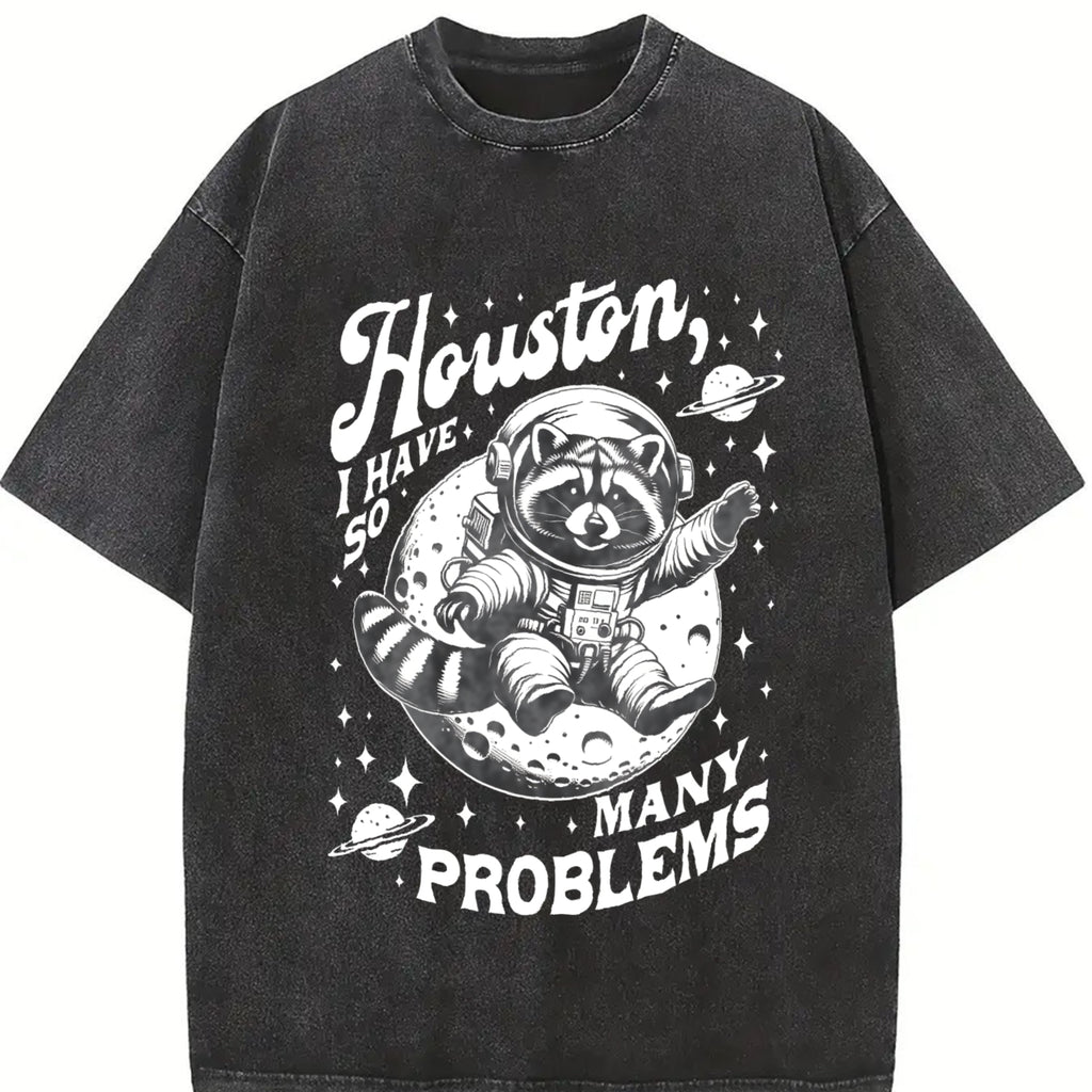 Houston I Have So Many Problems Tshirt, Raccoon In Space Shirt, Retro 90s Graphic Shirt, Vintage Meme Raccoon Top Womenswear Streetwear Summer