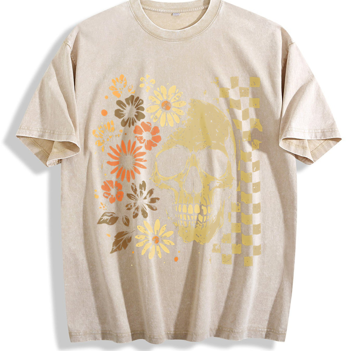 Boho Skull Vintage Washed T-Shirt - Beige