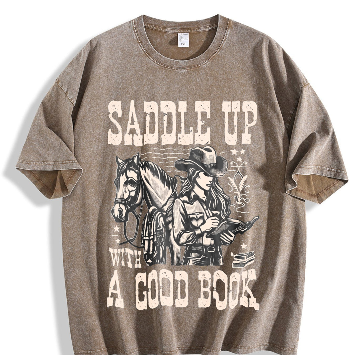 Cowgirl Saddle Up A Good Book Western Vintage Washed T-Shirt - product view
