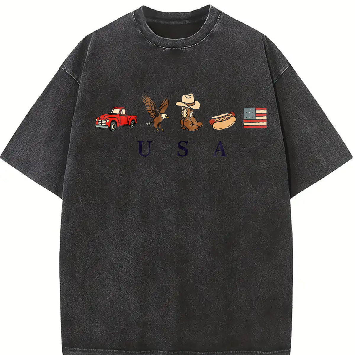Classic USA Truck Eagle Cowboy Boot Hot Dog Vintage Washed T-Shirt - product view