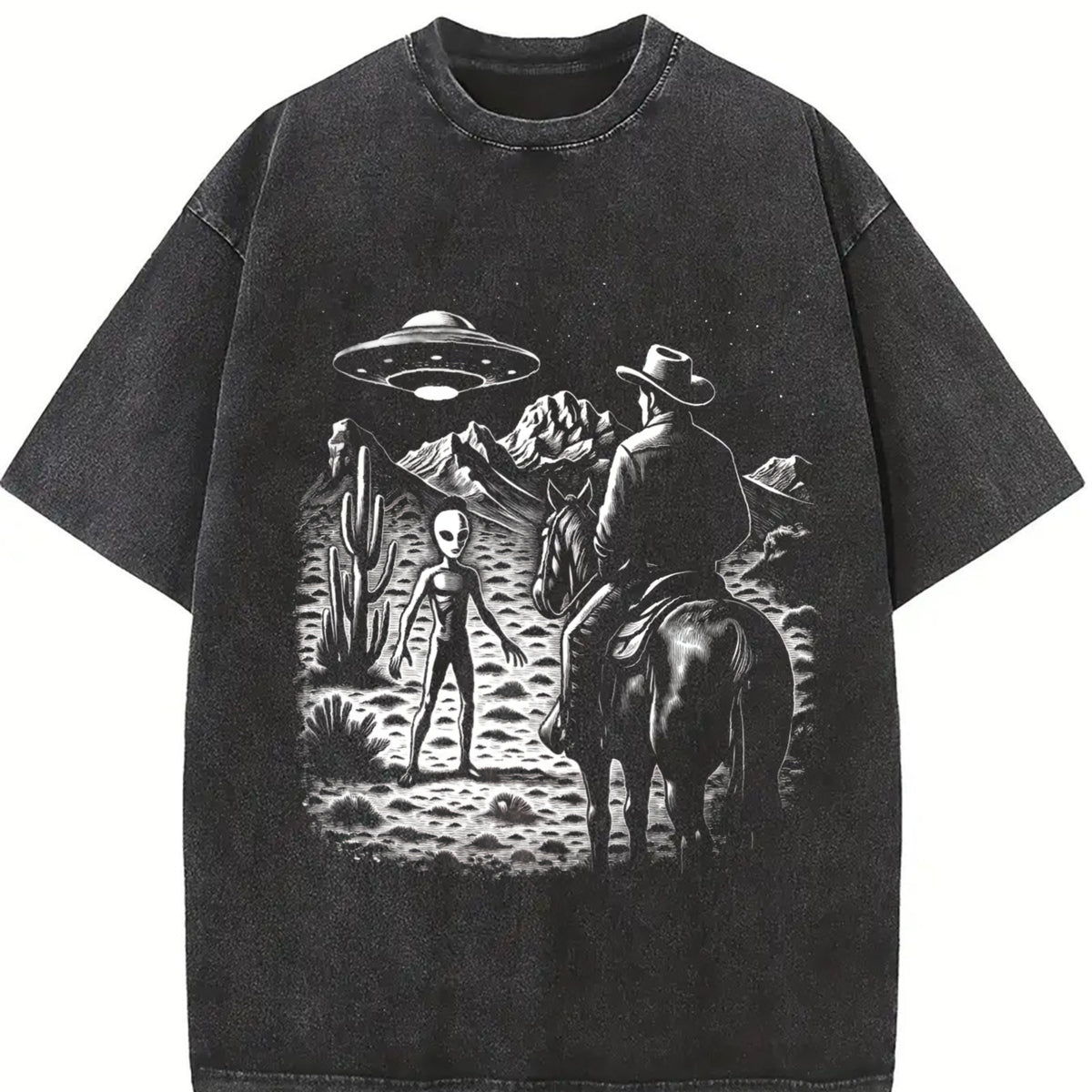 Cowboy UFO Western 90s Vintage Washed T-Shirt - product view
