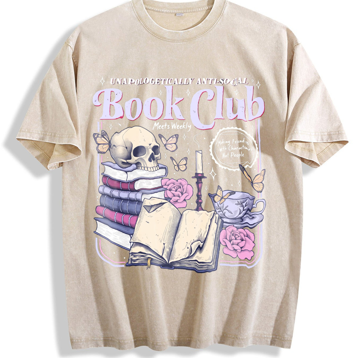 Anti Social Book Club Vintage Washed T-Shirt - Beige