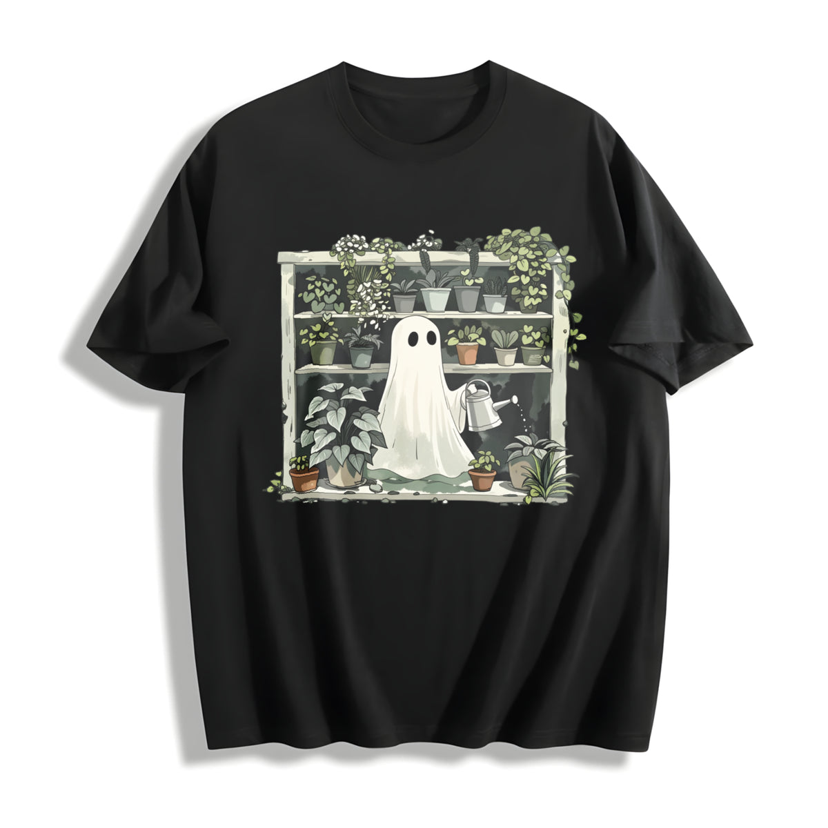Funny Plant Ghost Cotton T-Shirt - Black