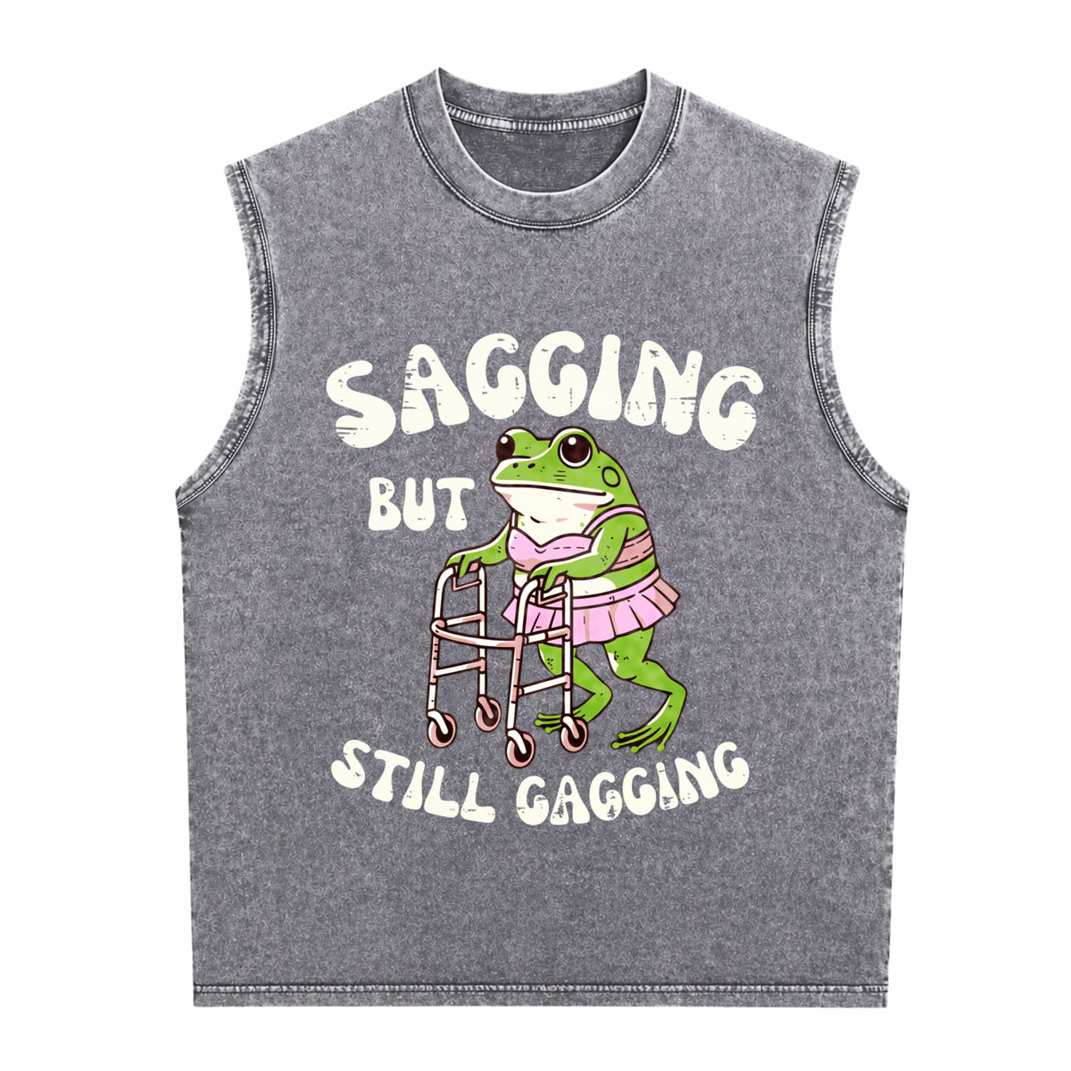 Sagging But Still Gagging Frog Funny Cringe Meme Men's Washed Tank Top - product view