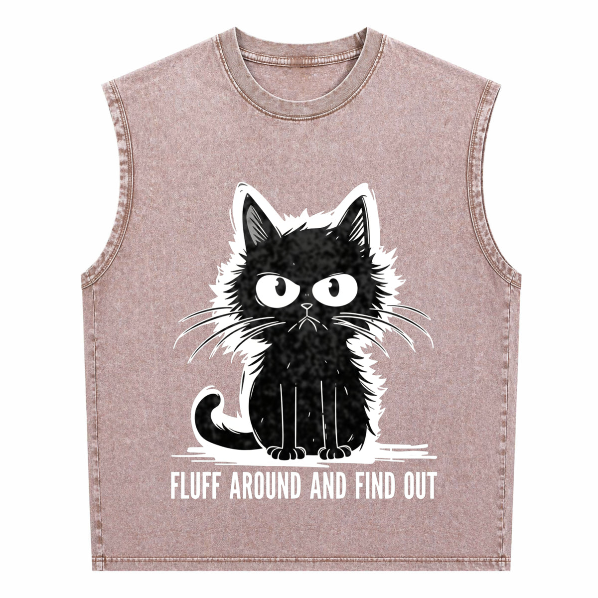 Funny Cat Fluff Around And Find Out Men's Washed Tank Top - product view