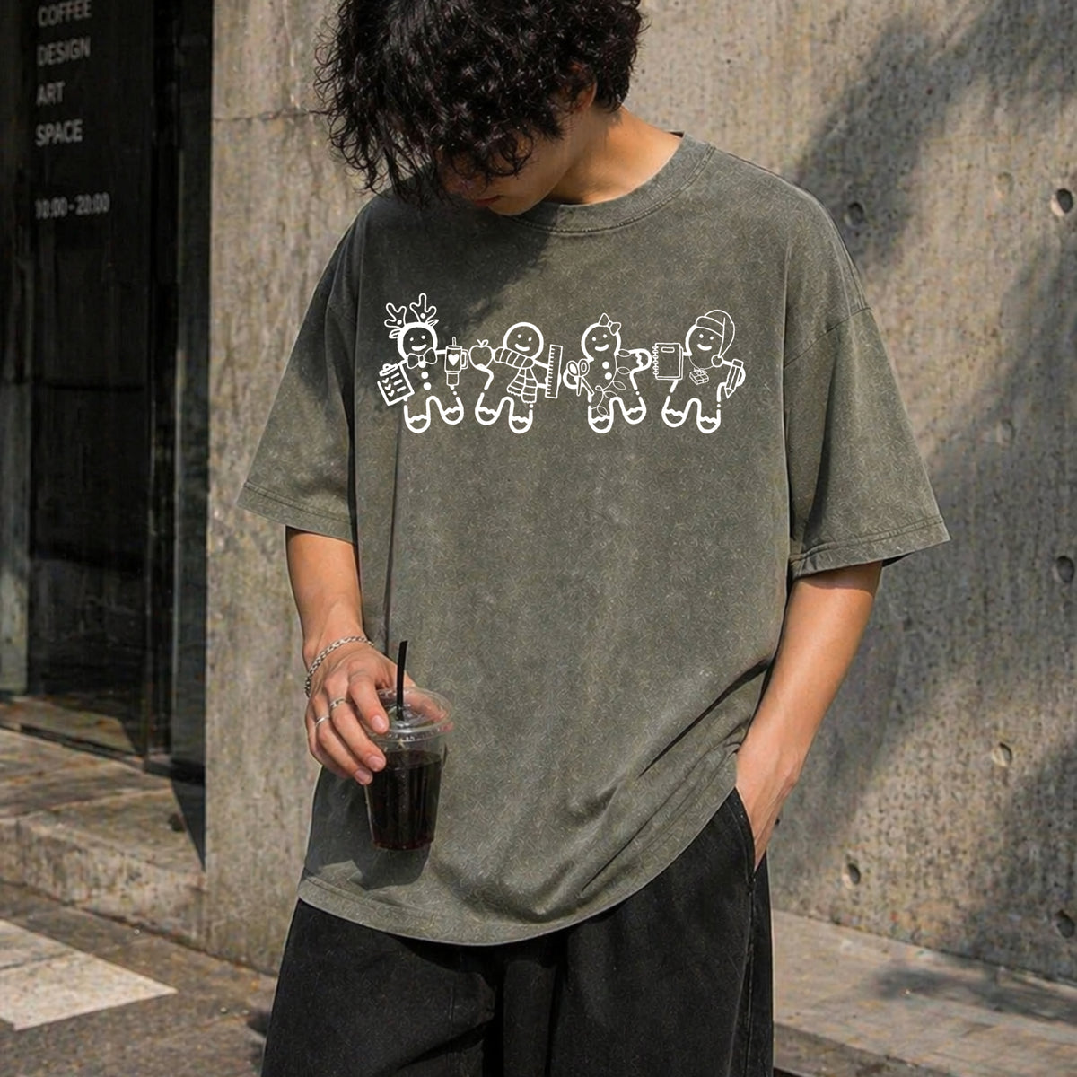 Gingerbread Teacher Christmas Vintage Washed T-Shirt - product view