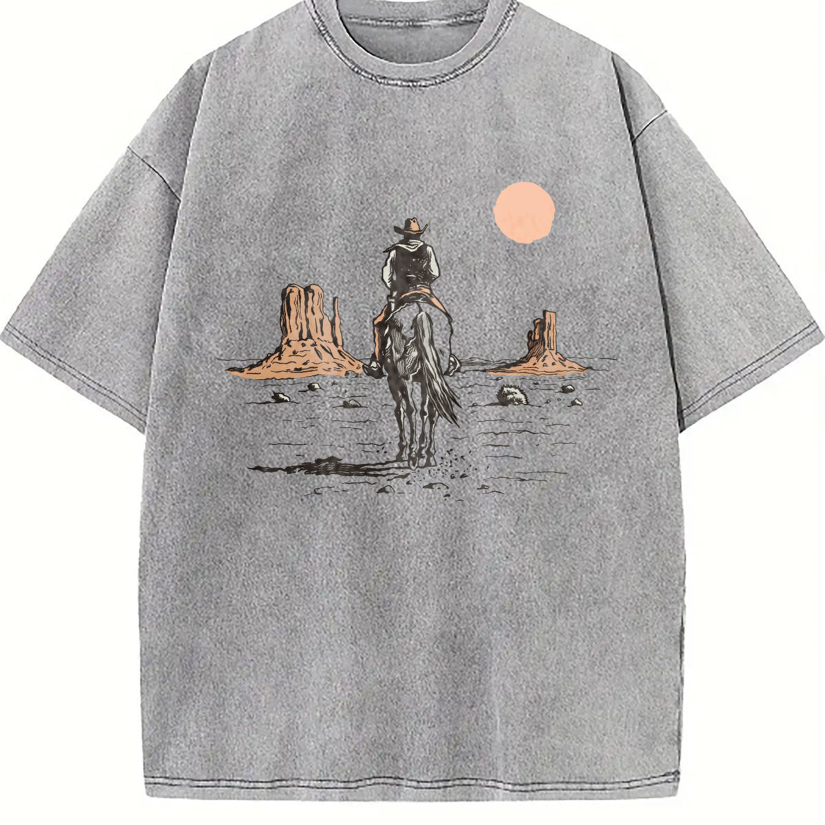Cowboy On Horse Desert Vintage Washed T-Shirt - product view