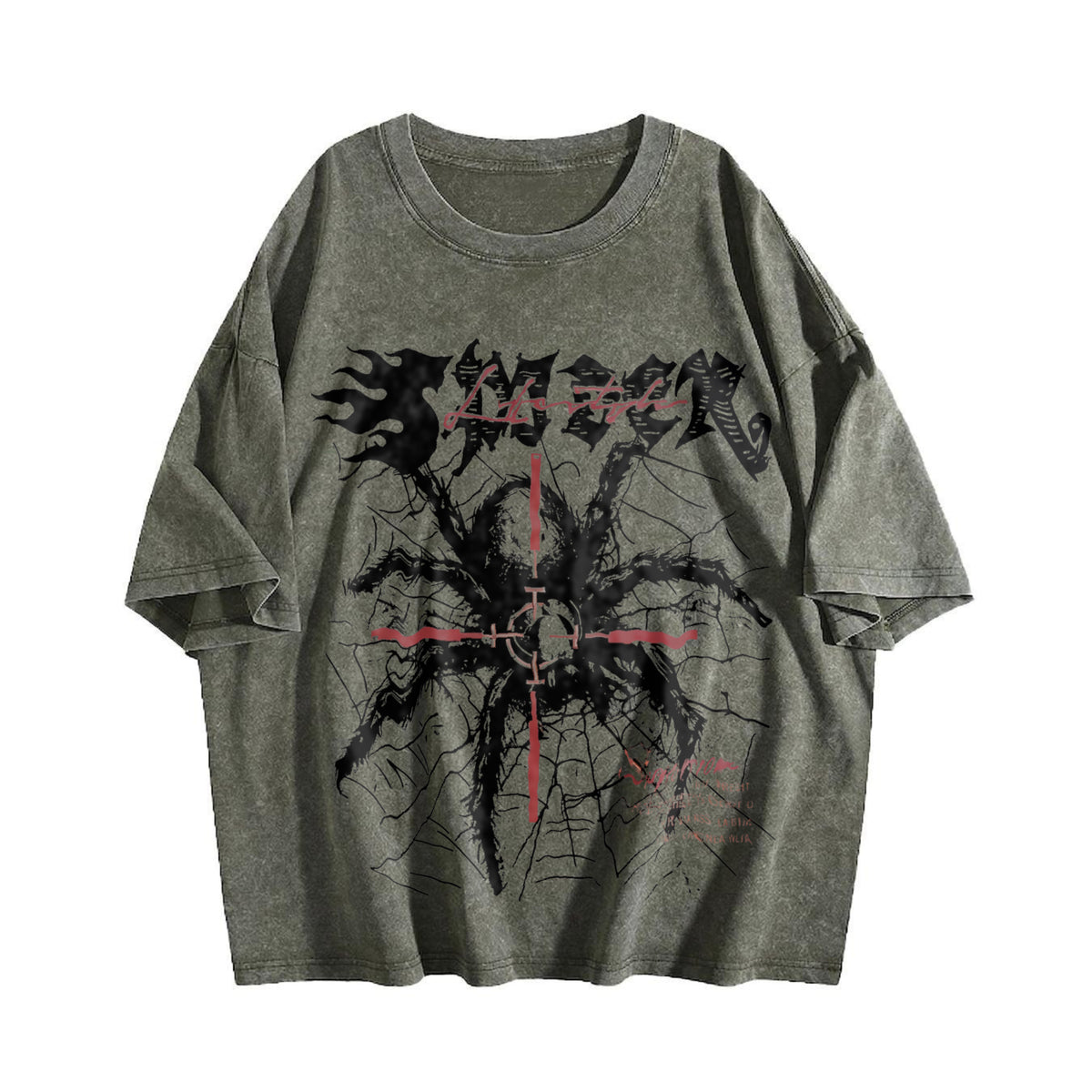 2 Piece Gothic Spider Cross & Shorts Set Vintage Washed T-Shirt - product view