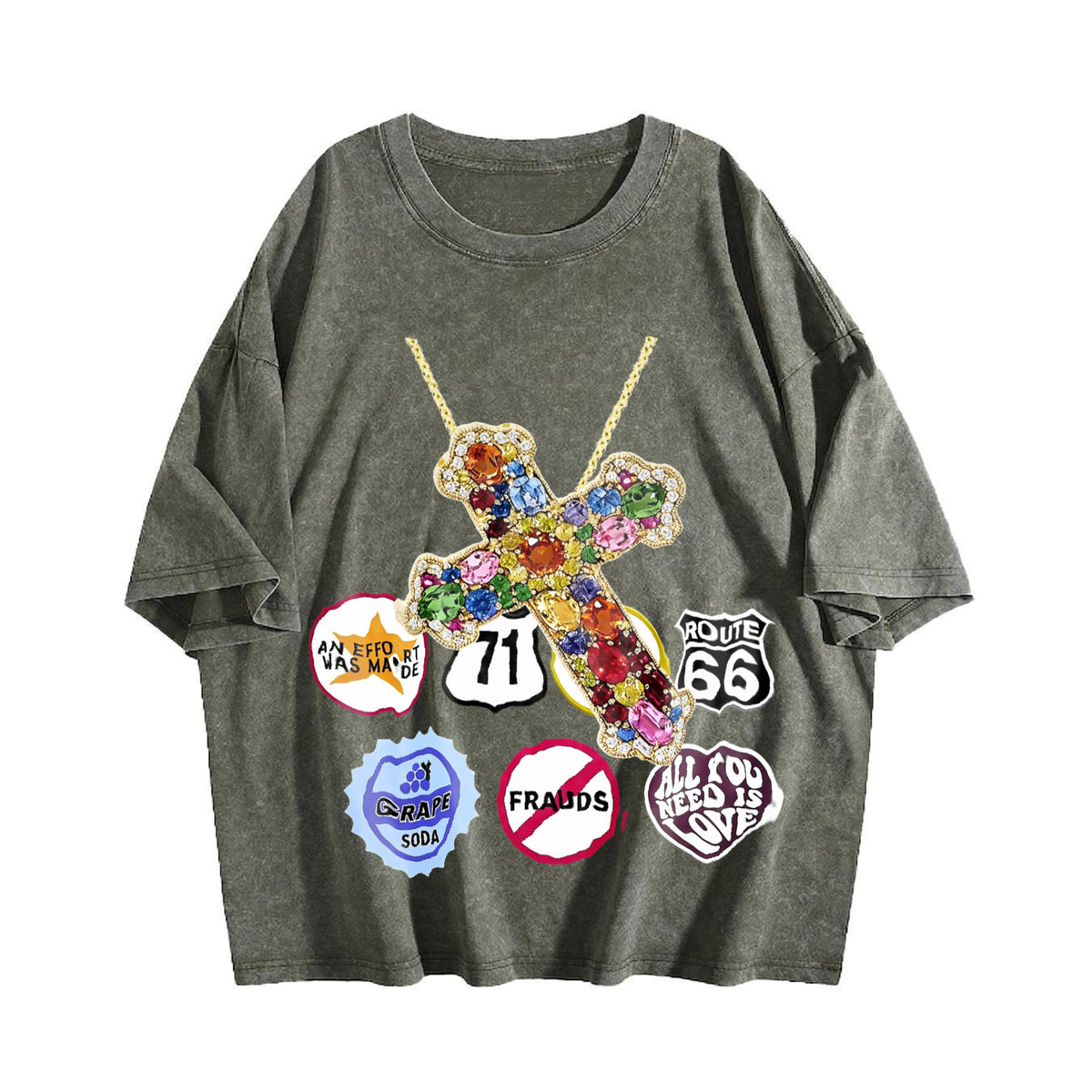 Jewel Cross & Cropped Vintage Washed T-Shirt - product view