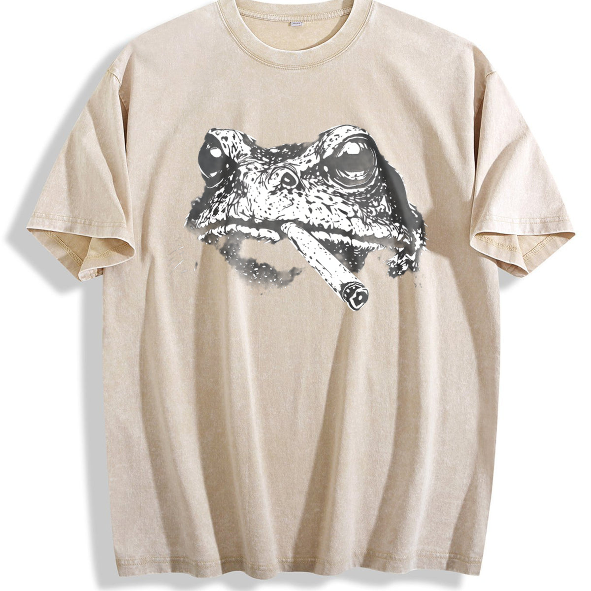 Smoking Frog Meme Vintage Washed T-Shirt - Beige