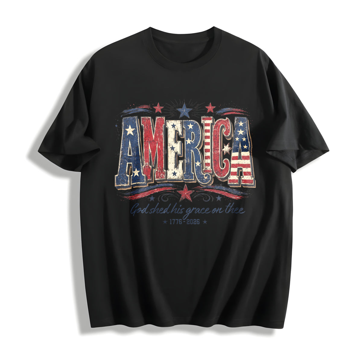 Christian American Flag Cotton T-Shirt - Black