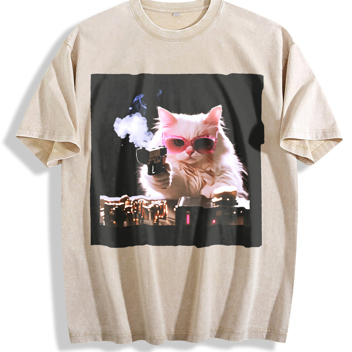 Cute Cat - Funny Kitten Vintage Washed T-Shirt - Beige