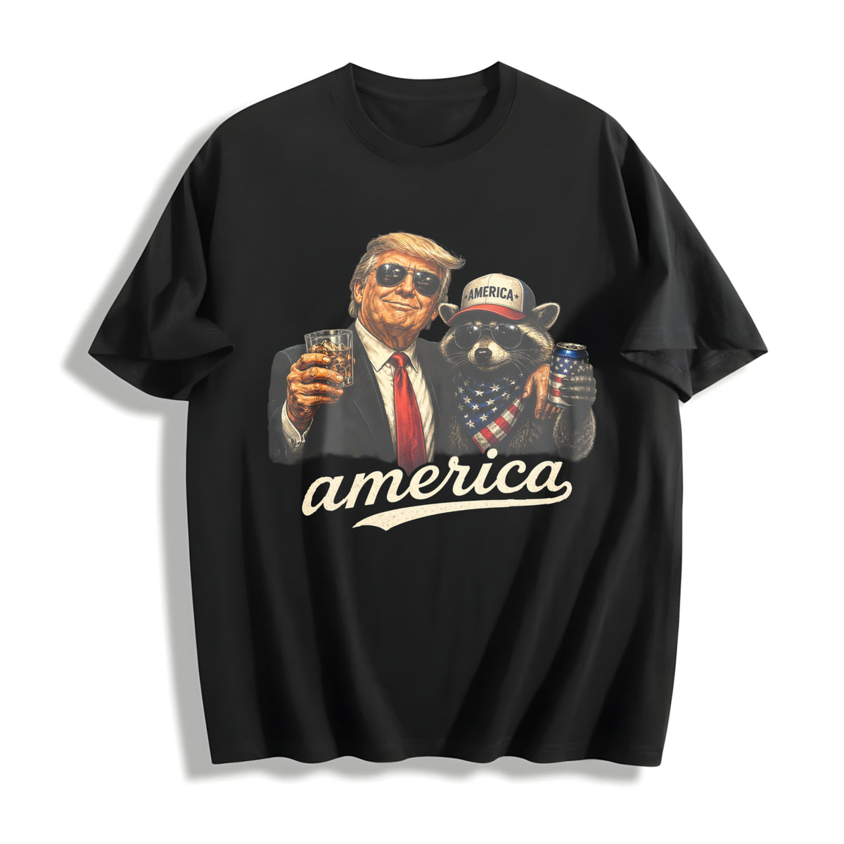 Funny Trump Raccoon Hot Dog Cotton T-Shirt - Black