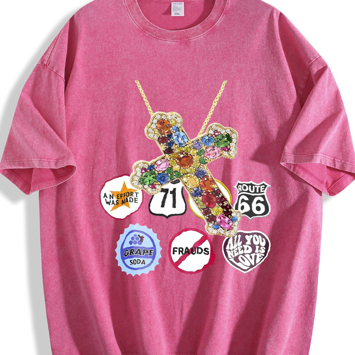 Jewel Cross & Cropped Vintage Washed T-Shirt - product view
