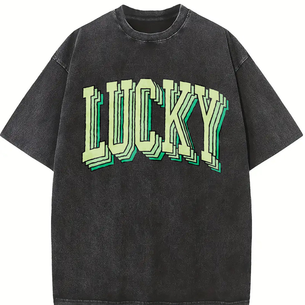 Retro Lucky Shirt Vintage Tshirt, St Patricks Day T-shirt, Lucky Shirt, Oversized Shirts, St Pattys Lucky Shirt Casual Top