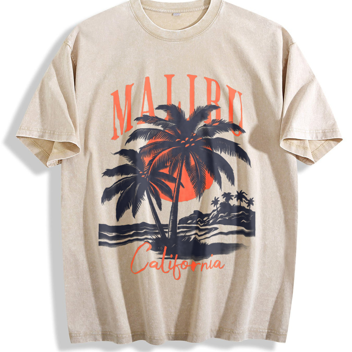A Malibu California Vintage Washed T-Shirt - Beige