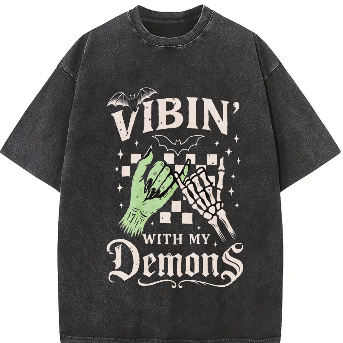 Funny Halloween Vibin With My Demons Tshirt, Spooky Season Halloween Vibes Tee, Retro Halloween Vibes Shirt Tops Womenswear Streetwear
