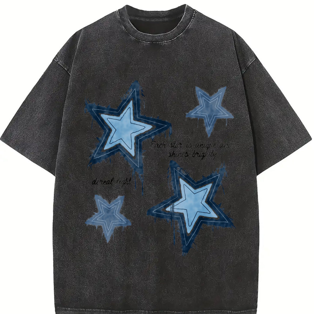 Men's XINGX Star Pattern Fashion Tee - 100% Cotton, Casual Crew Neck Short Sleeve T-Shirt with Blue Denim Print, Ideal for All Seasons, Allseason Apparel | Creative Print Shirt | Cotton TshirtFashion 	 Unisex T-shirts M-5XL