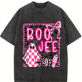 Coquette Halloween Pink Halloween Tshirt, Boo Jee Bow Frame Checkered Glitter Leopard Ghost Pumpkin Shirt, Trendy Graphic Tee Top Womenswear
