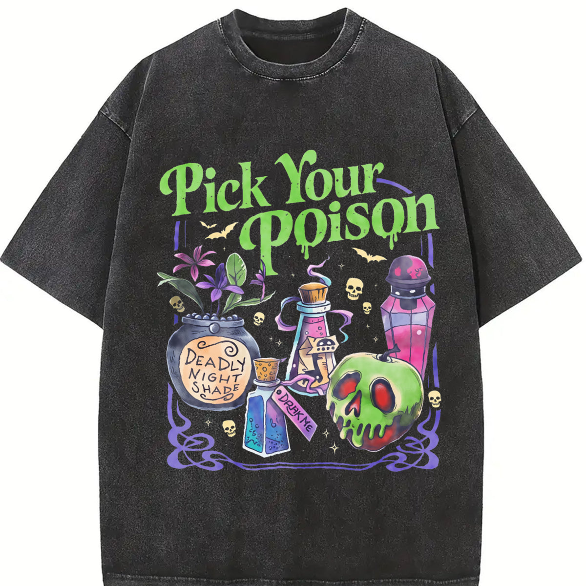 Comfort Colors Pick Your Poison T-shirt, Poison Bottles Shirt, Halloween Potion Design Shirt, Witchy Vibes T-shirt, Creepy Skull Art Shirt, Dark Aesthetic T-shirt, Gift for Men Women, Crew Neck T-shirt, Trending T-shirt